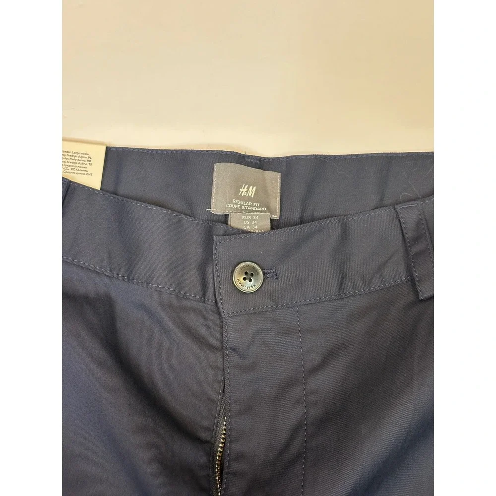 HM Regular Fit Mid Length Chino Shorts Navy Blue Cotton Twill Mens 34w NEW